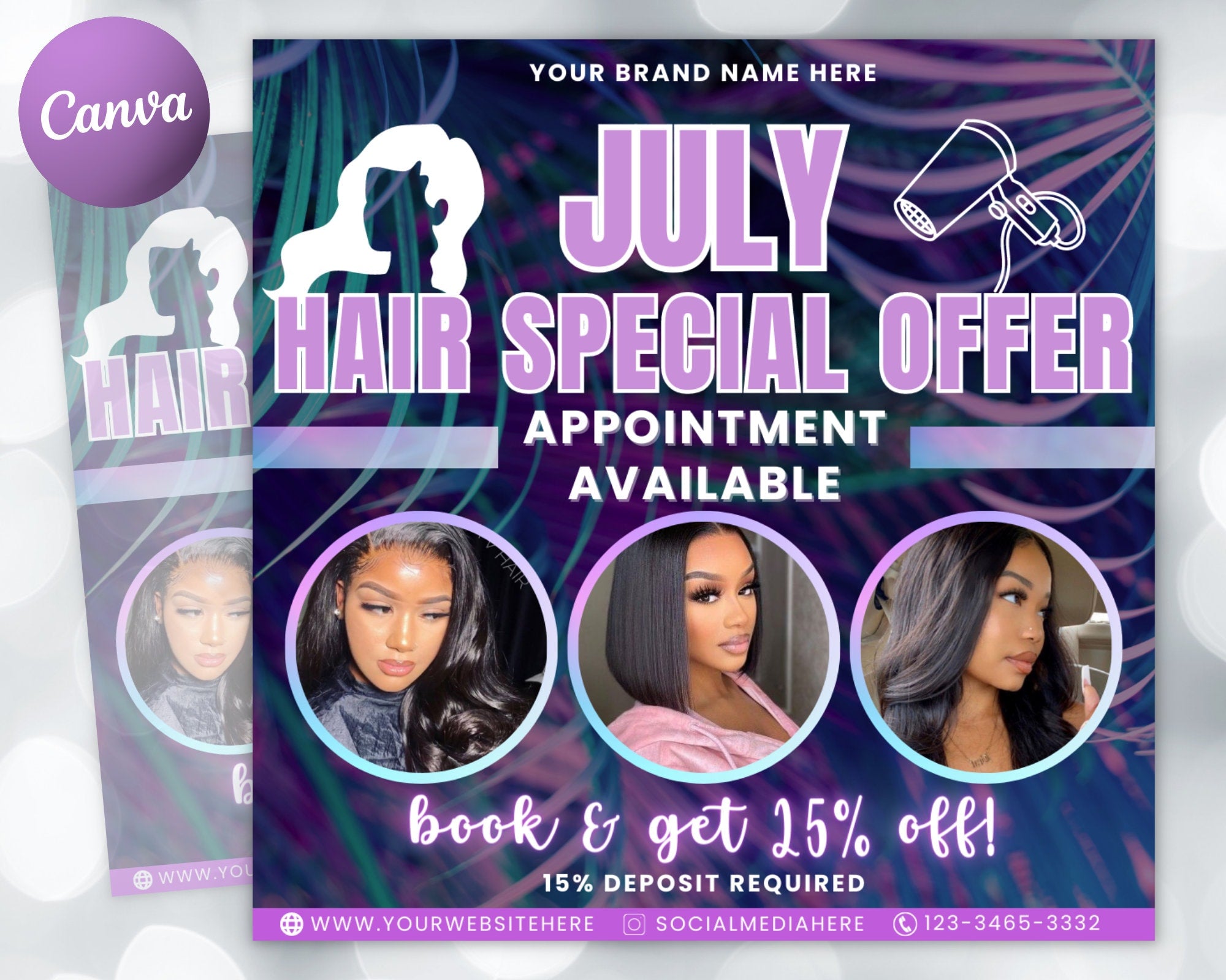 July Booking Flyer, Hair Special Flyer, DIY Summer Flyer, Summer Sale Flyer, Social Media Flyer, Canva Flyer Template, Digital Download