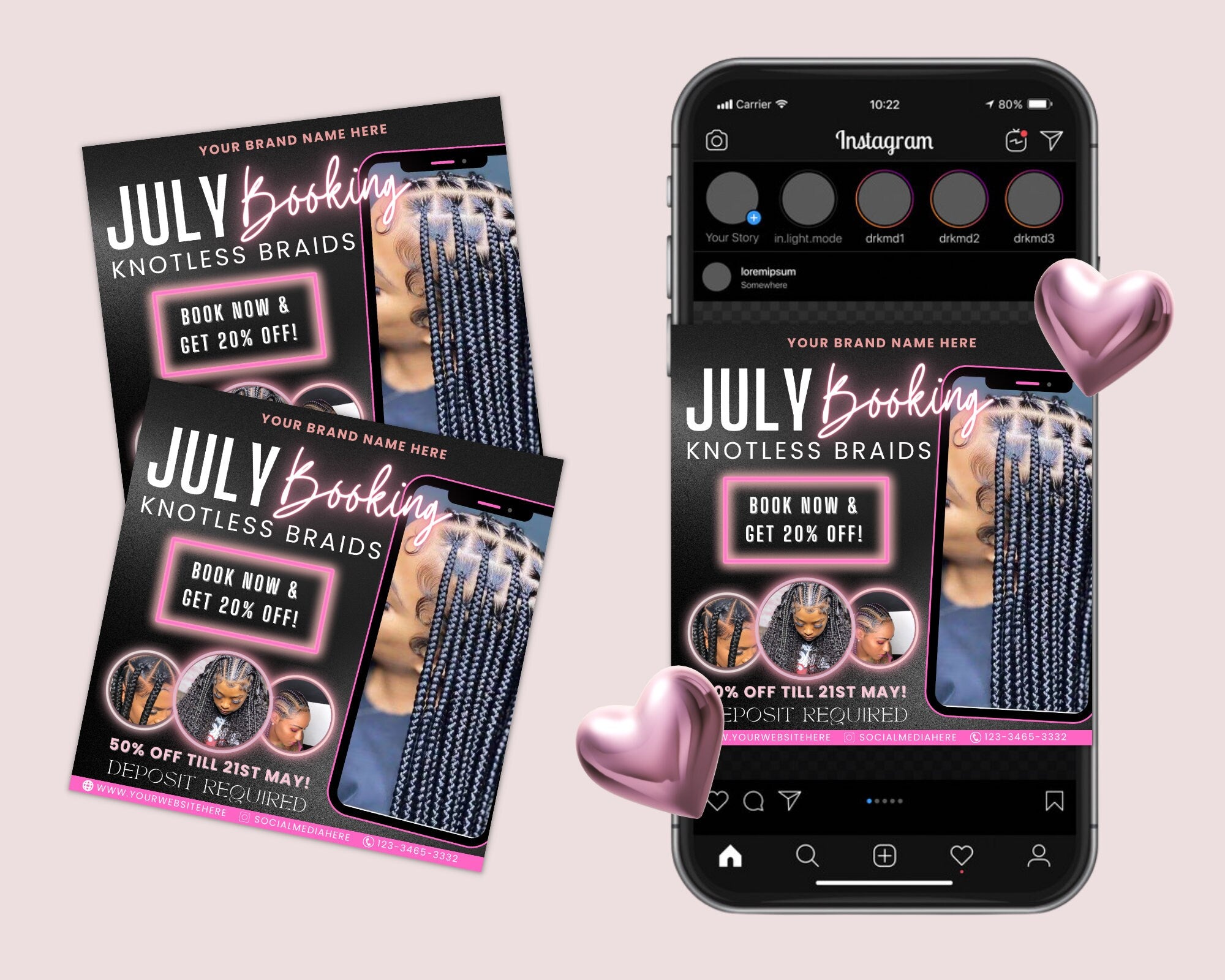 July Booking Flyer, Hair Braiding / Knotless Braids Flyer, DIY Summer Flyer, Summer Sale Flyer, Social Media Flyer, Canva Flyer Template