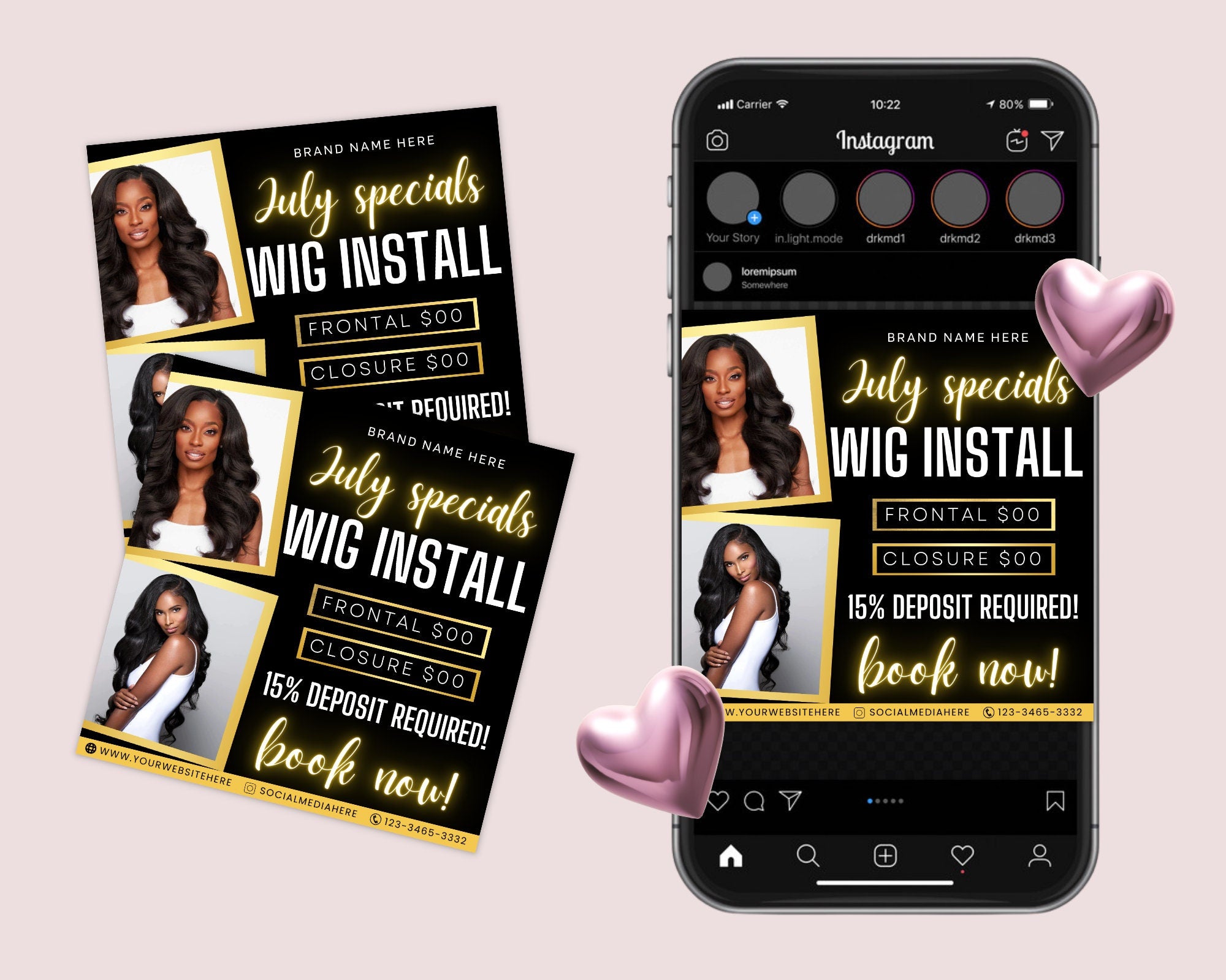 July Booking Flyer, Wig Install Flyer, DIY Summer Flyer, Summer Sale Flyer, Social Media Flyer, Canva Flyer Template, Printable and Editable