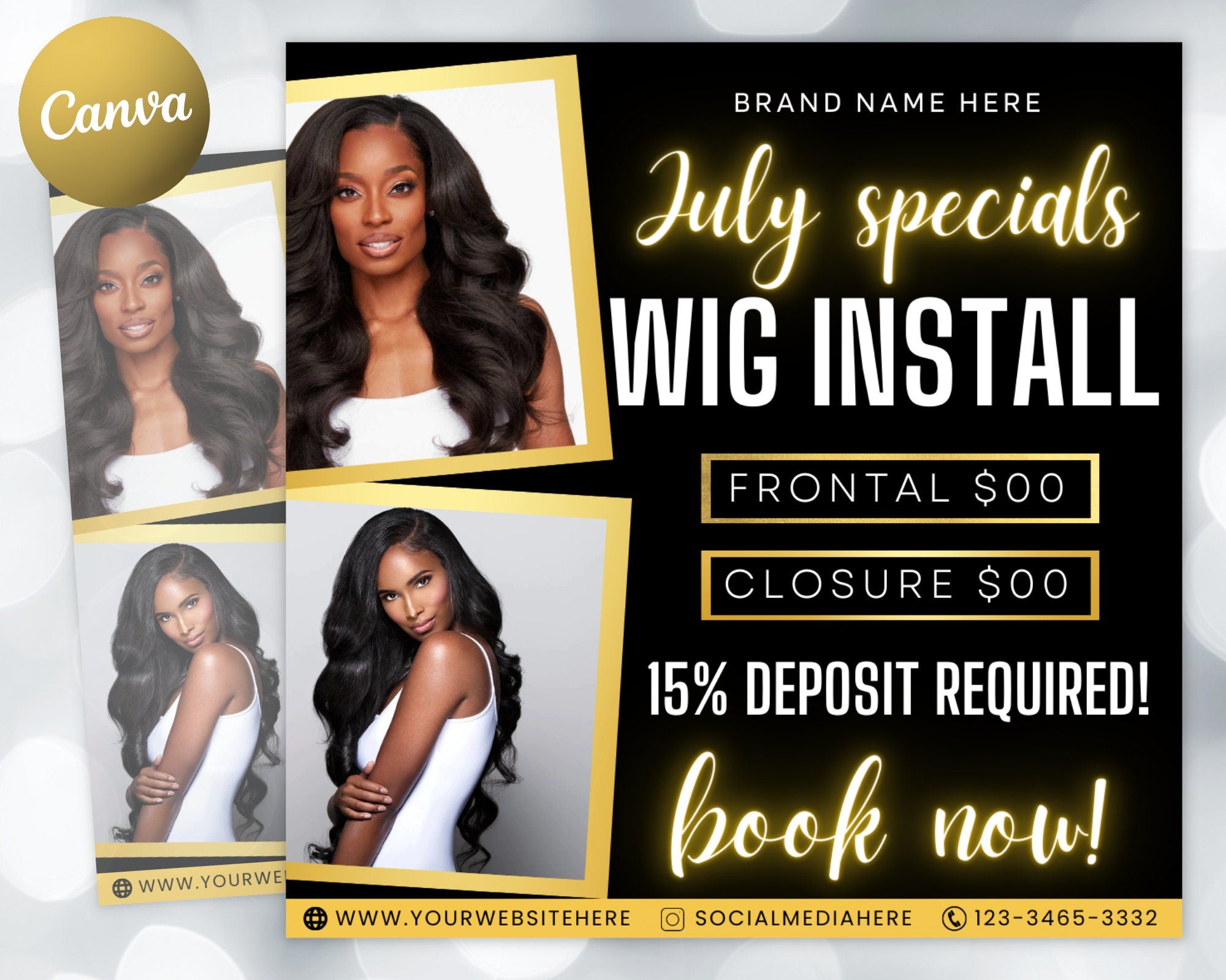 July Booking Flyer, Wig Install Flyer, DIY Summer Flyer, Summer Sale Flyer, Social Media Flyer, Canva Flyer Template, Printable and Editable