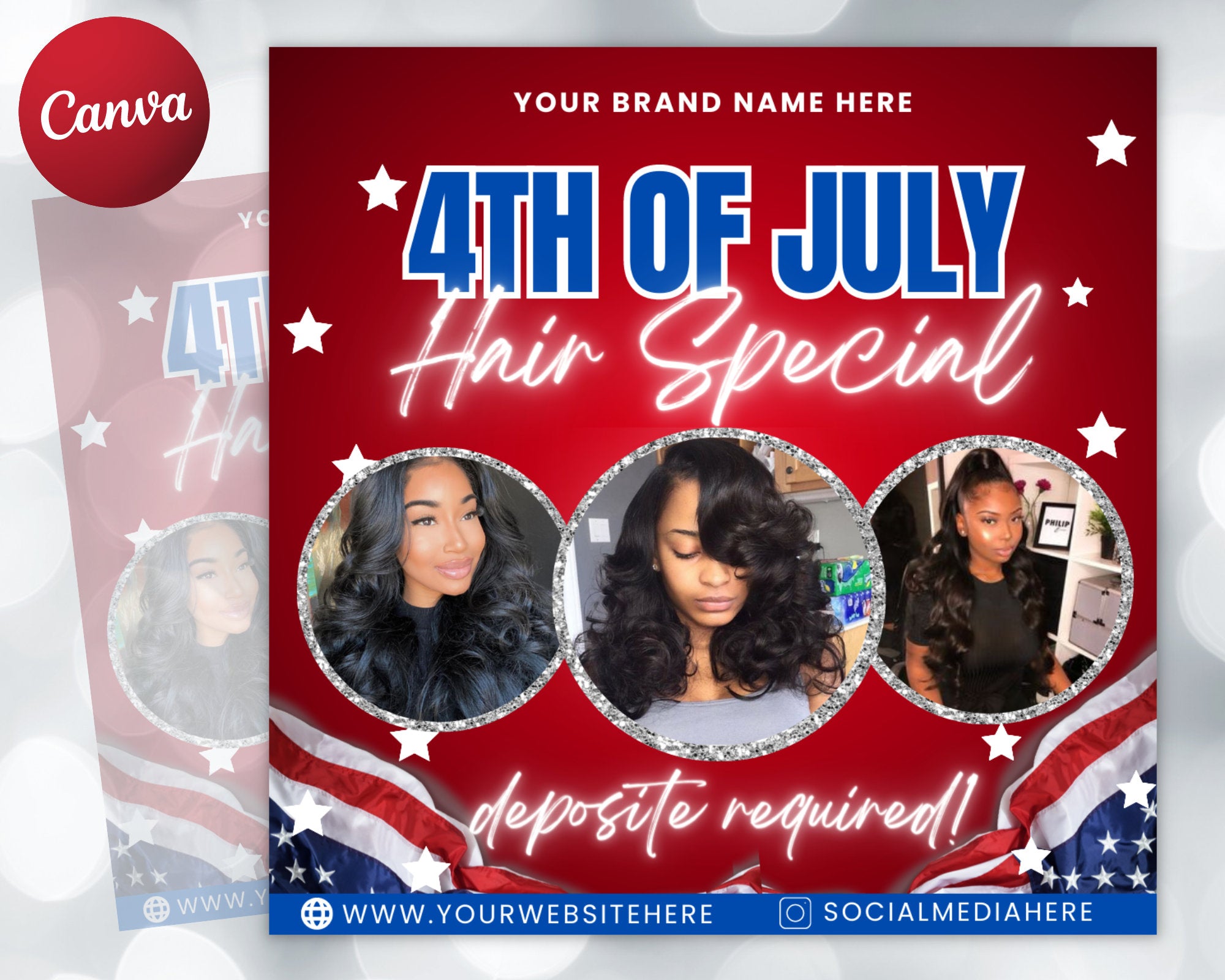 4th of July Flyer, 4th of July Hair Deals Flyer, Independence Day Flyer, DIY Flyer Template, Social Media Post, Canva Flyer,Instant Download