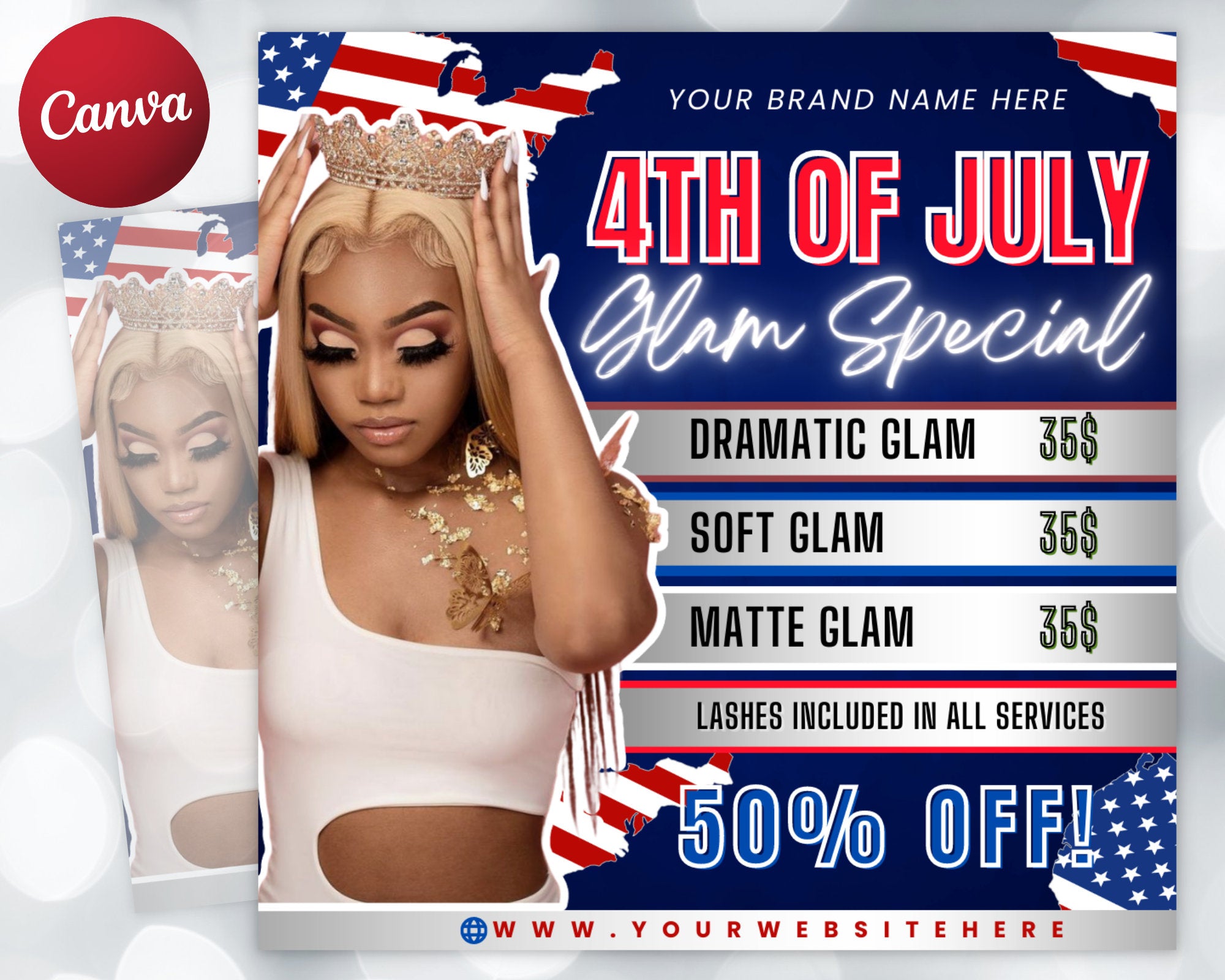 4th of July Flyer, 4th of July Makeup Deals Flyer, Independence Day Flyer, DIY Flyer Template,Social Media Post,Canva Flyer,Instant Download