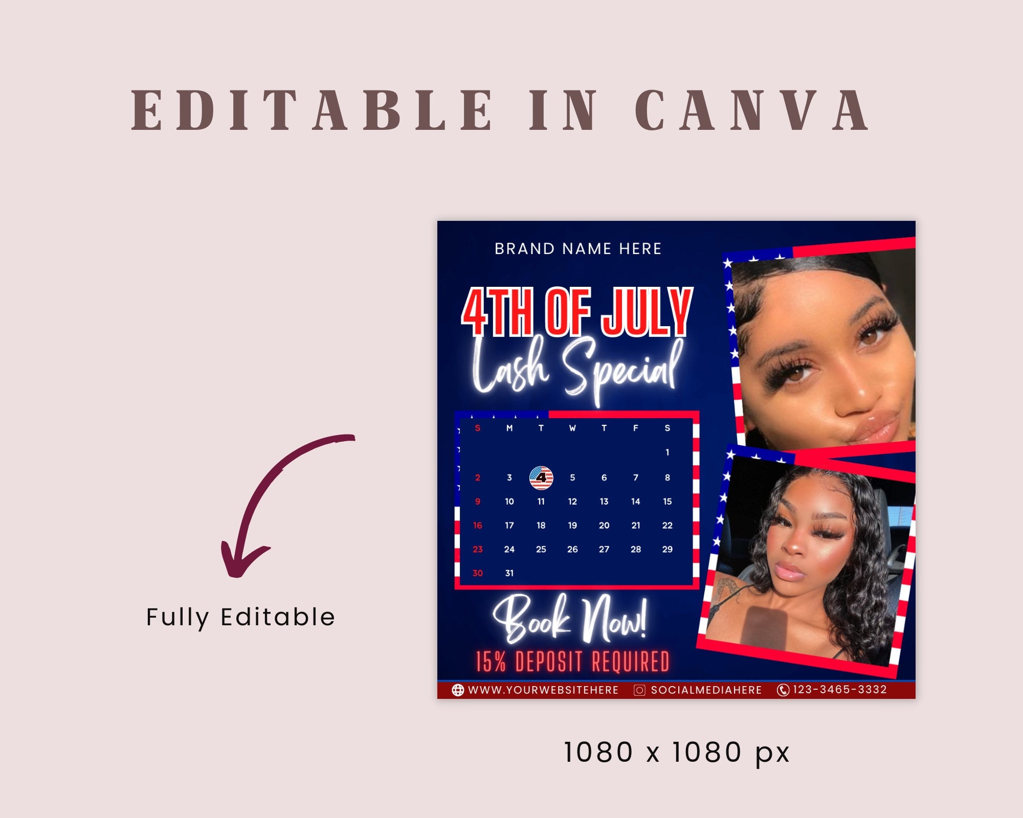 4th of July Flyer, 4th of July Lash Special Flyer, Independence Day Flyer, DIY Flyer Template,Social Media Post,Canva Flyer,Instant Download