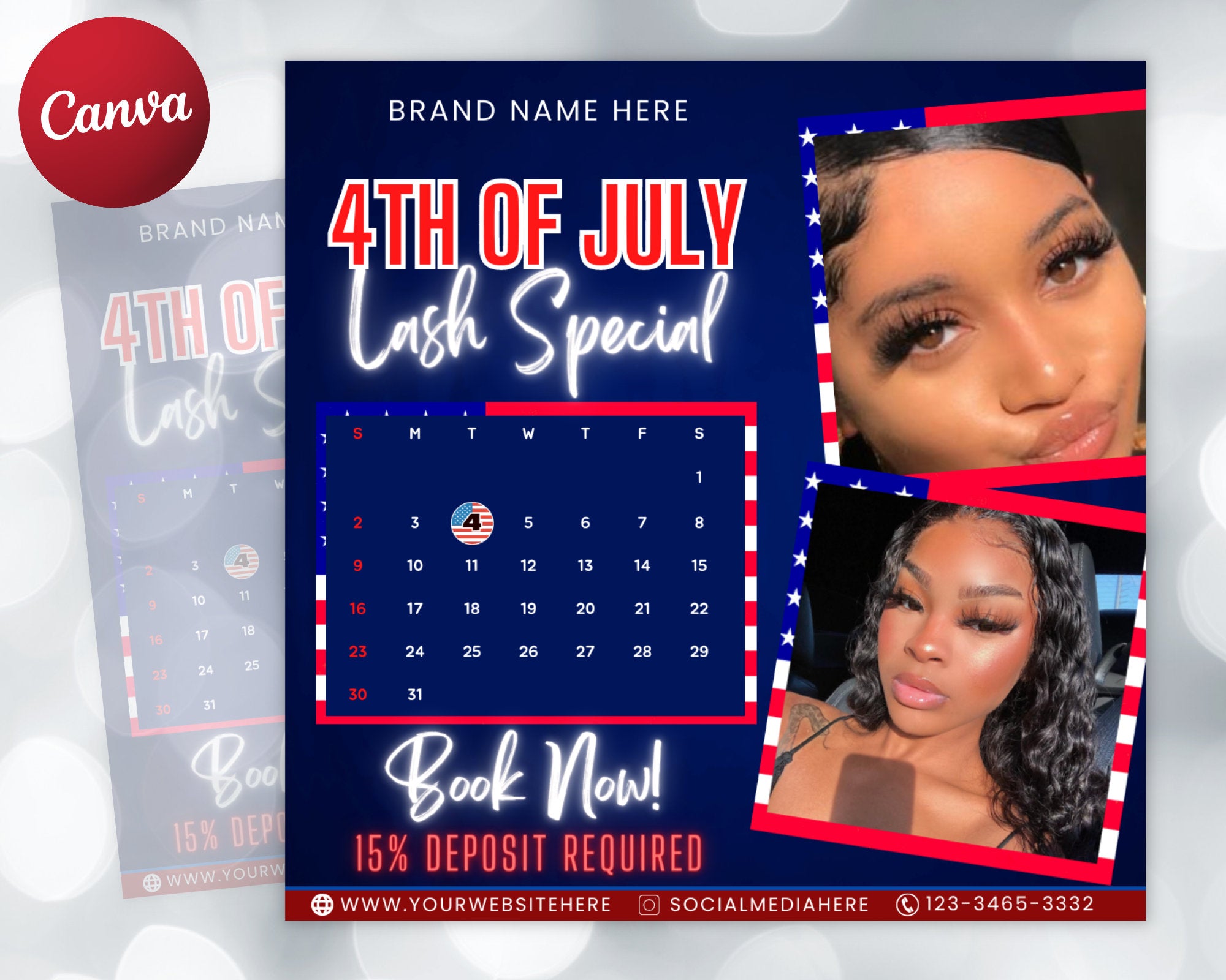 4th of July Flyer, 4th of July Lash Special Flyer, Independence Day Flyer, DIY Flyer Template,Social Media Post,Canva Flyer,Instant Download