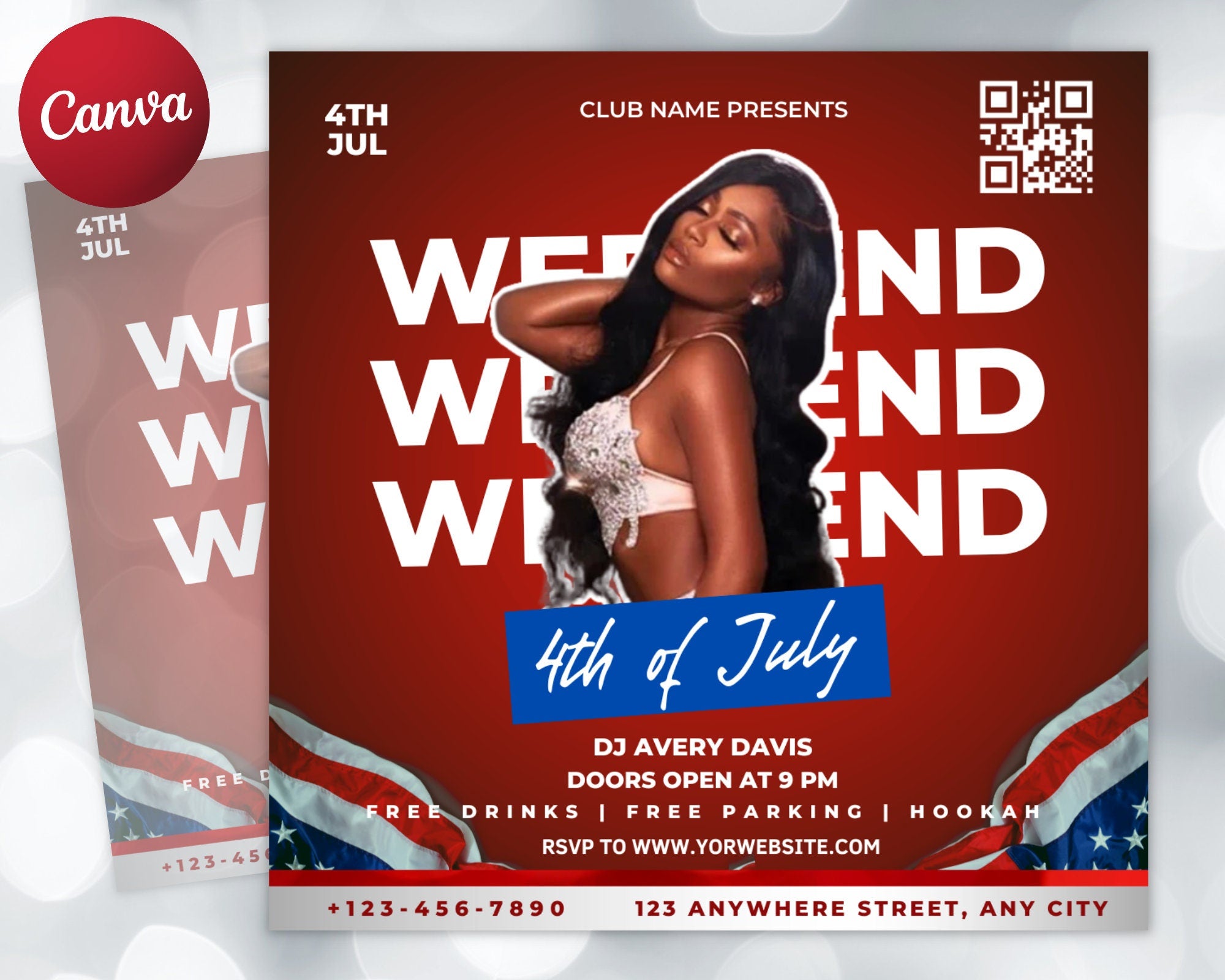 4th of July Flyer, 4th of July Party Flyer, Independence Day Flyer, DIY Flyer Template, Social Media Post, Canva Flyer, Instant Download