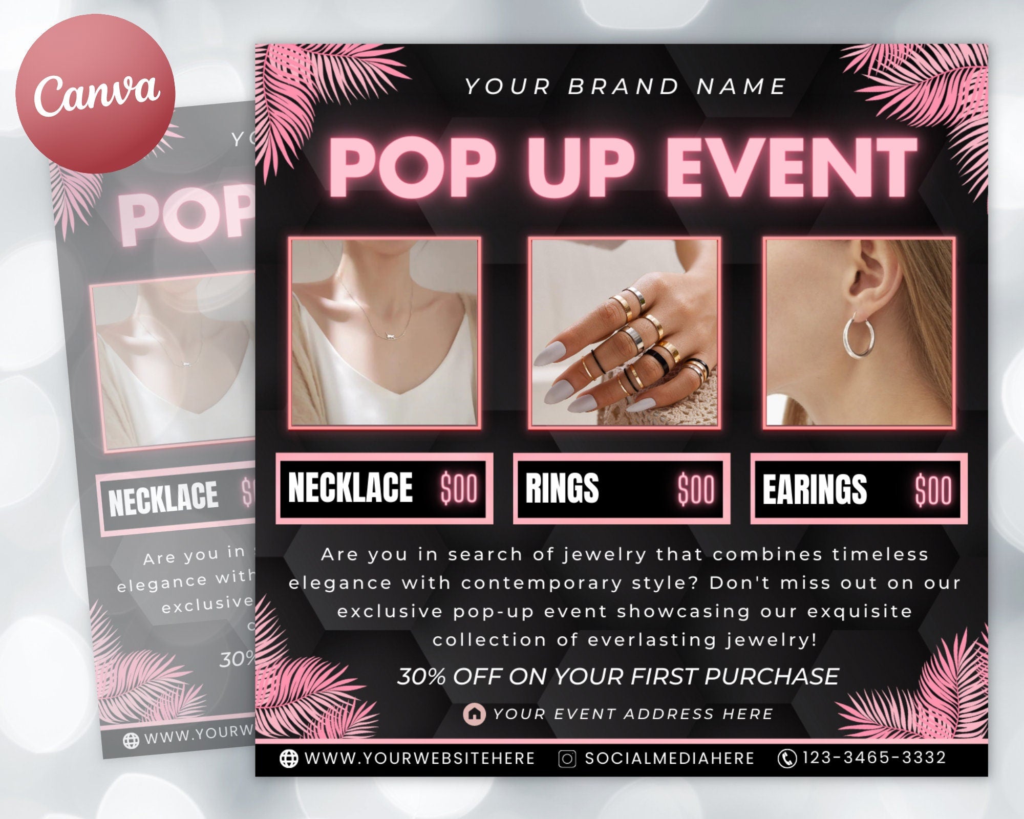 Permanent Jewelry Pop Up, Permanent Jewelry Flyer,  Editable Instagram Post, Permanent Jewelry Marketing, Canva Flyer, Instant Download