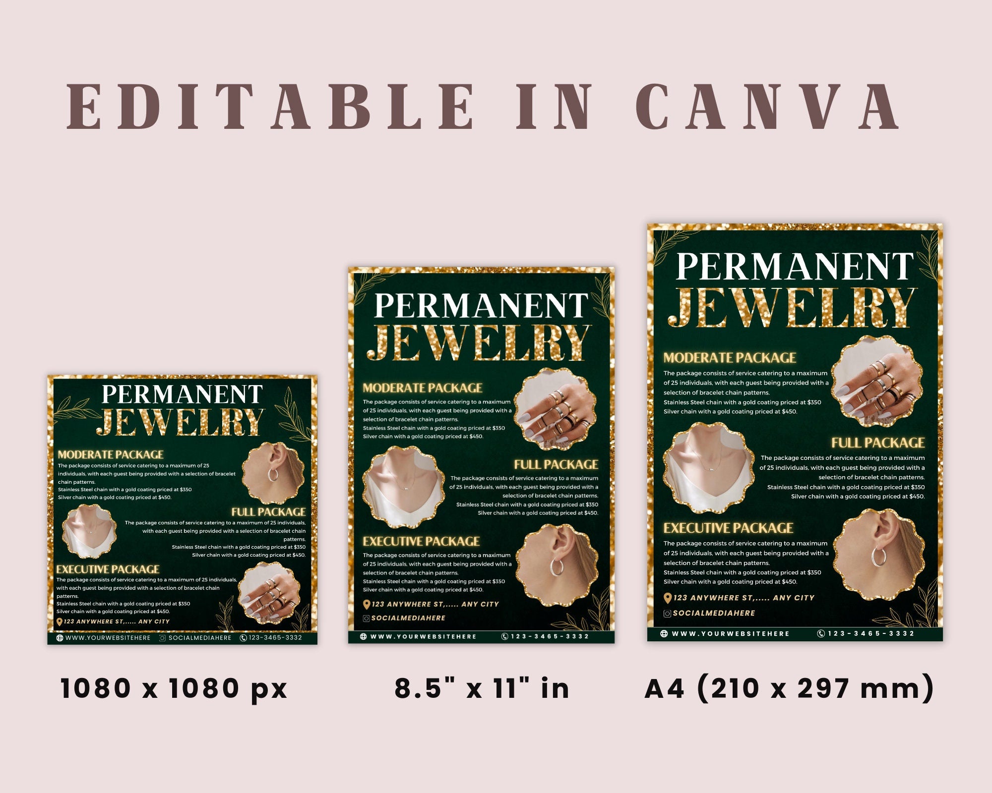 Permanent Jewelry Flyer, Permanent Jewelry Pop Up, Permanent Jewelry Marketing, Editable Instagram Post, Canva Flyer, Instant Download