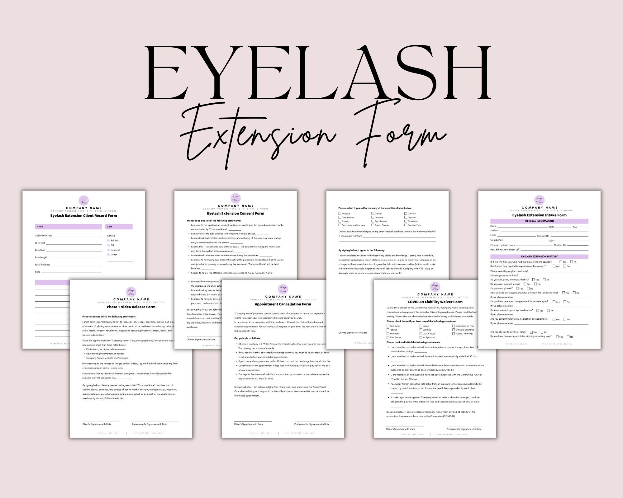 Eyelash Extension Forms, Editable Lash Templates, Esthetician Forms, Eyelash Waiver, Eyelash Aftercare Cards, Canva, Digital Download