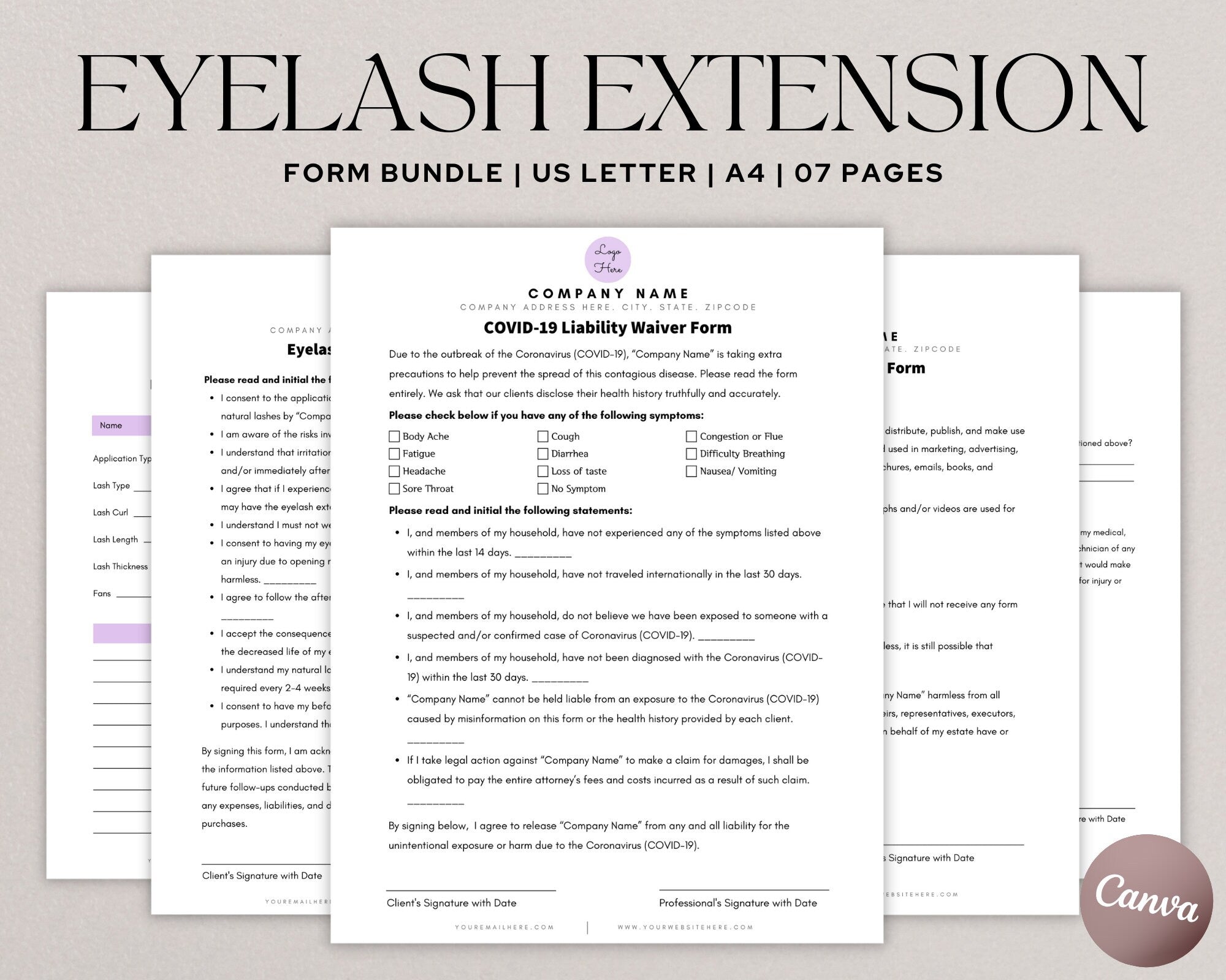 Eyelash Extension Forms, Editable Lash Templates, Esthetician Forms, Eyelash Waiver, Eyelash Aftercare Cards, Canva, Digital Download