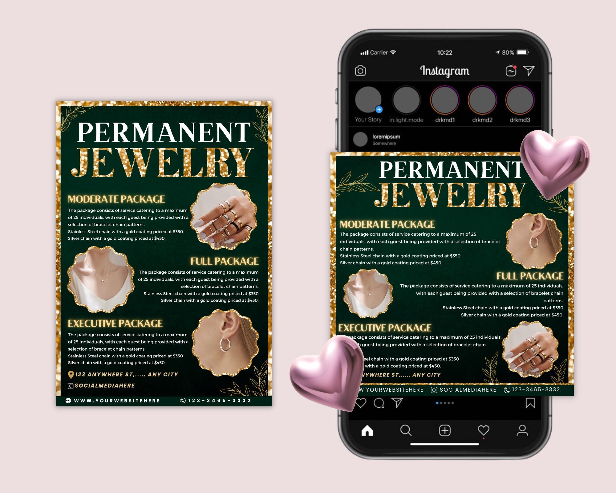 Permanent Jewelry Flyer, Permanent Jewelry Pop Up, Permanent Jewelry Marketing, Editable Instagram Post, Canva Flyer, Instant Download