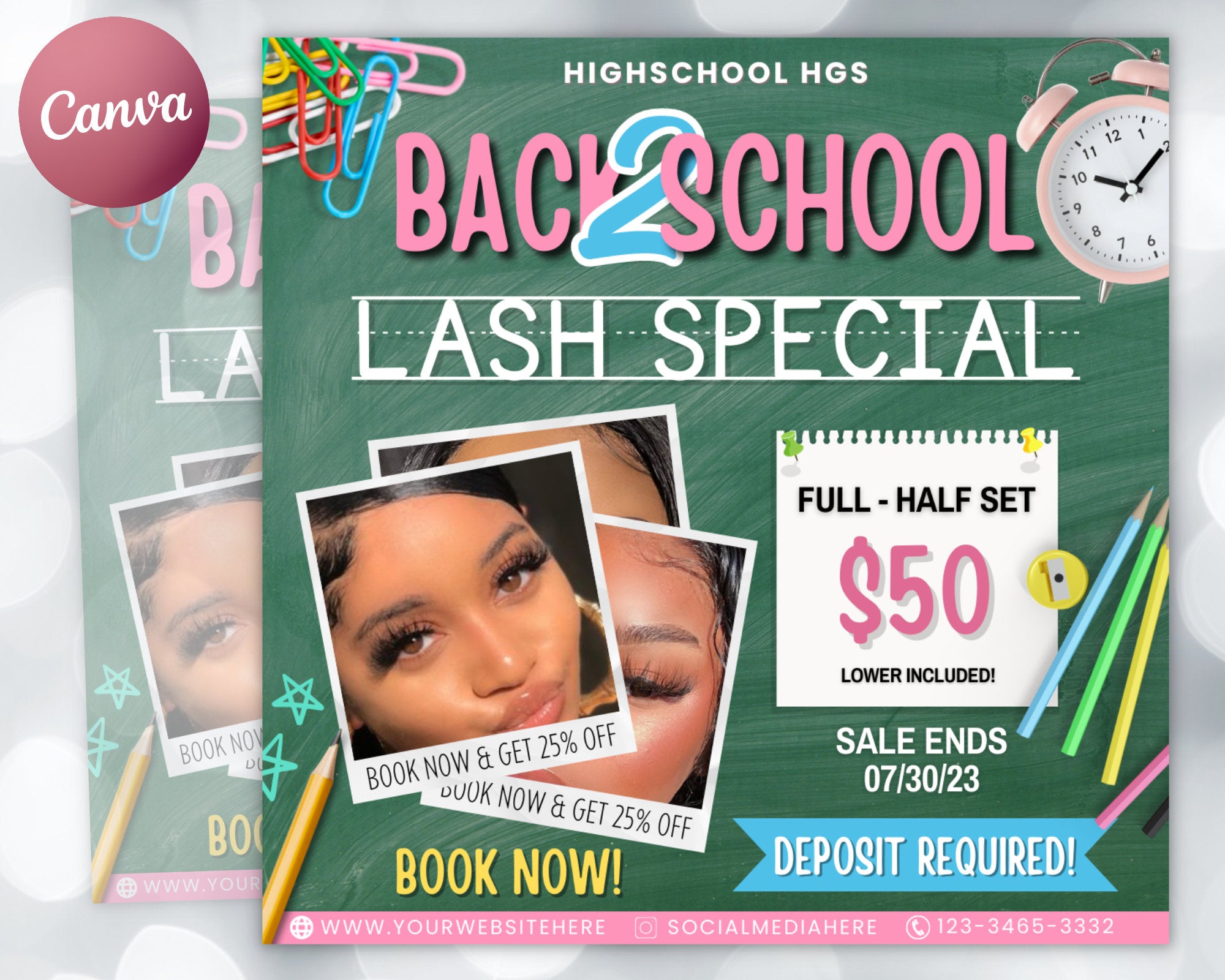 Back To School Flyer, Back to School Sale Lashes Flyer, Lash Specials, August Appointments Available flyer, Lash Tech Flyer