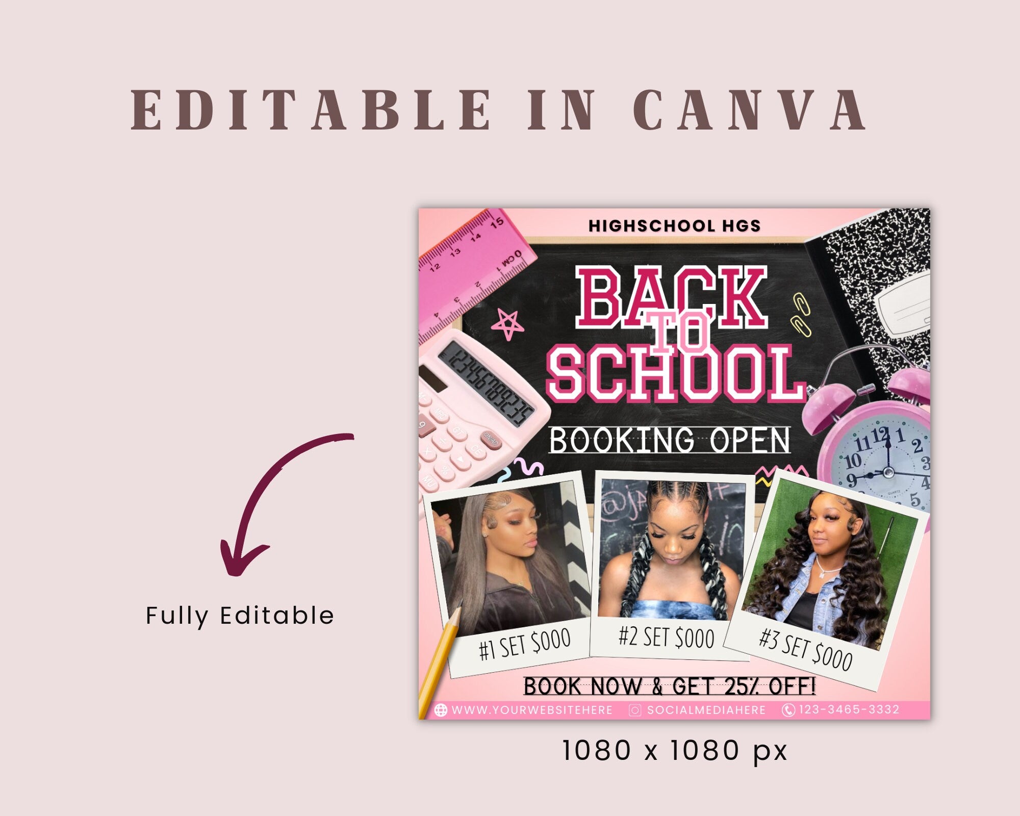 Back To School Flyer For Braids | Back To School Hair Flyer | Hair Special Template | DIY canva template | braid flyer | hair flyer