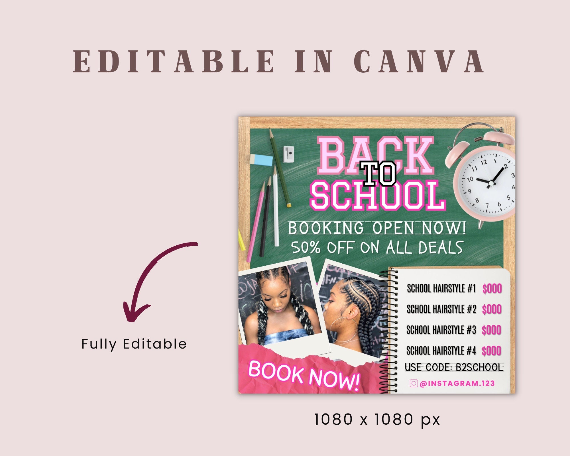 Back To School Flyer, Back to school sale flyer, Back to school hair flyer, DIY canva template, Back 2 School Flyer, Braid Special Flyer