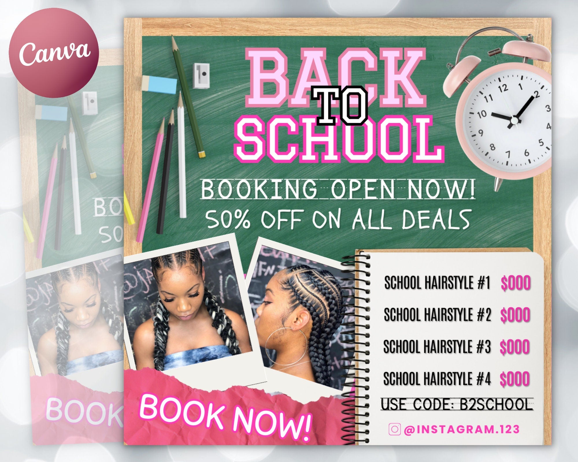 Back To School Flyer, Back to school sale flyer, Back to school hair flyer, DIY canva template, Back 2 School Flyer, Braid Special Flyer