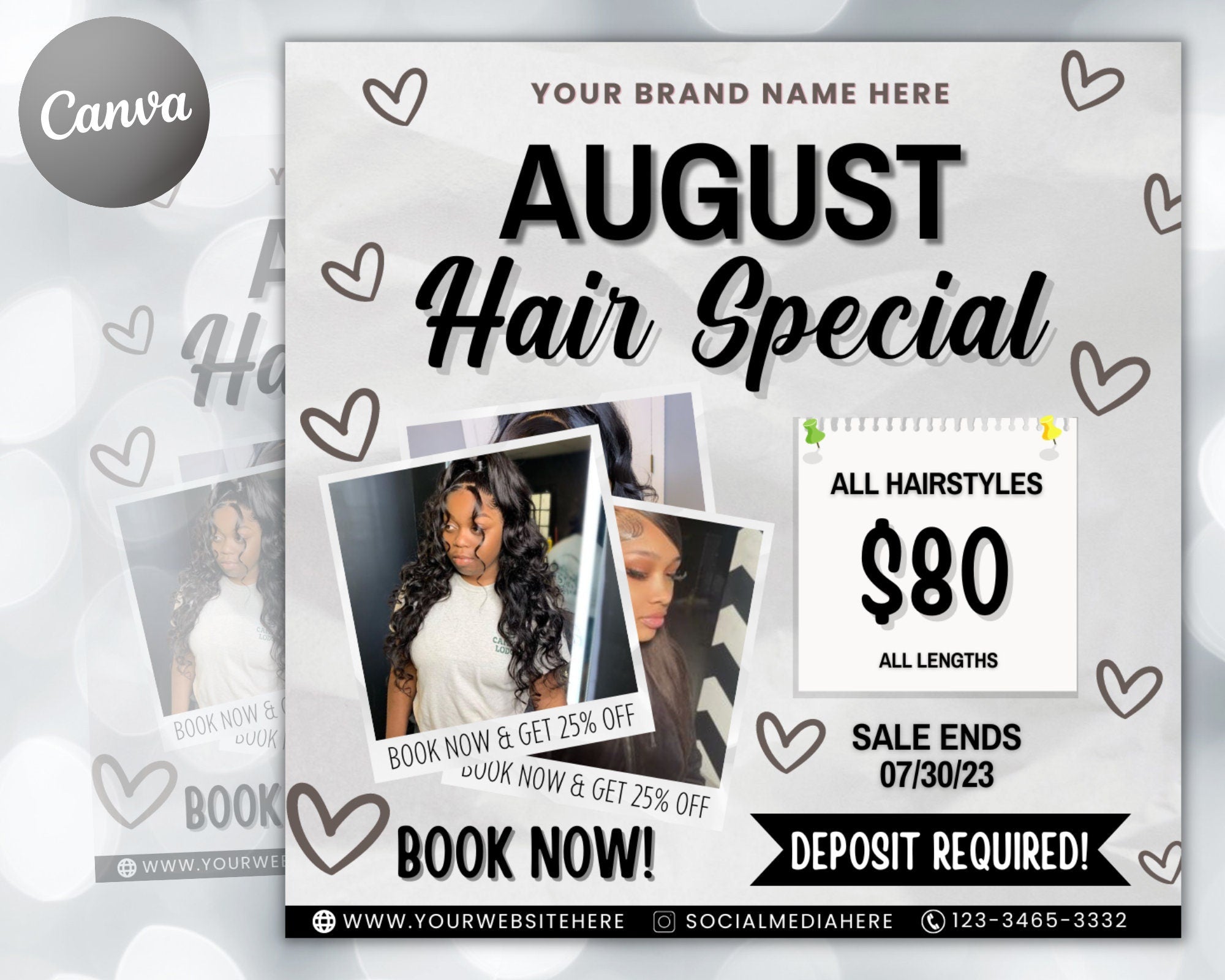 August Bookings Flyer, August Bookings Available, Hair Flyer, August Appointment Flyer, August Calendar Flyer, Makeup, Booking Flyer