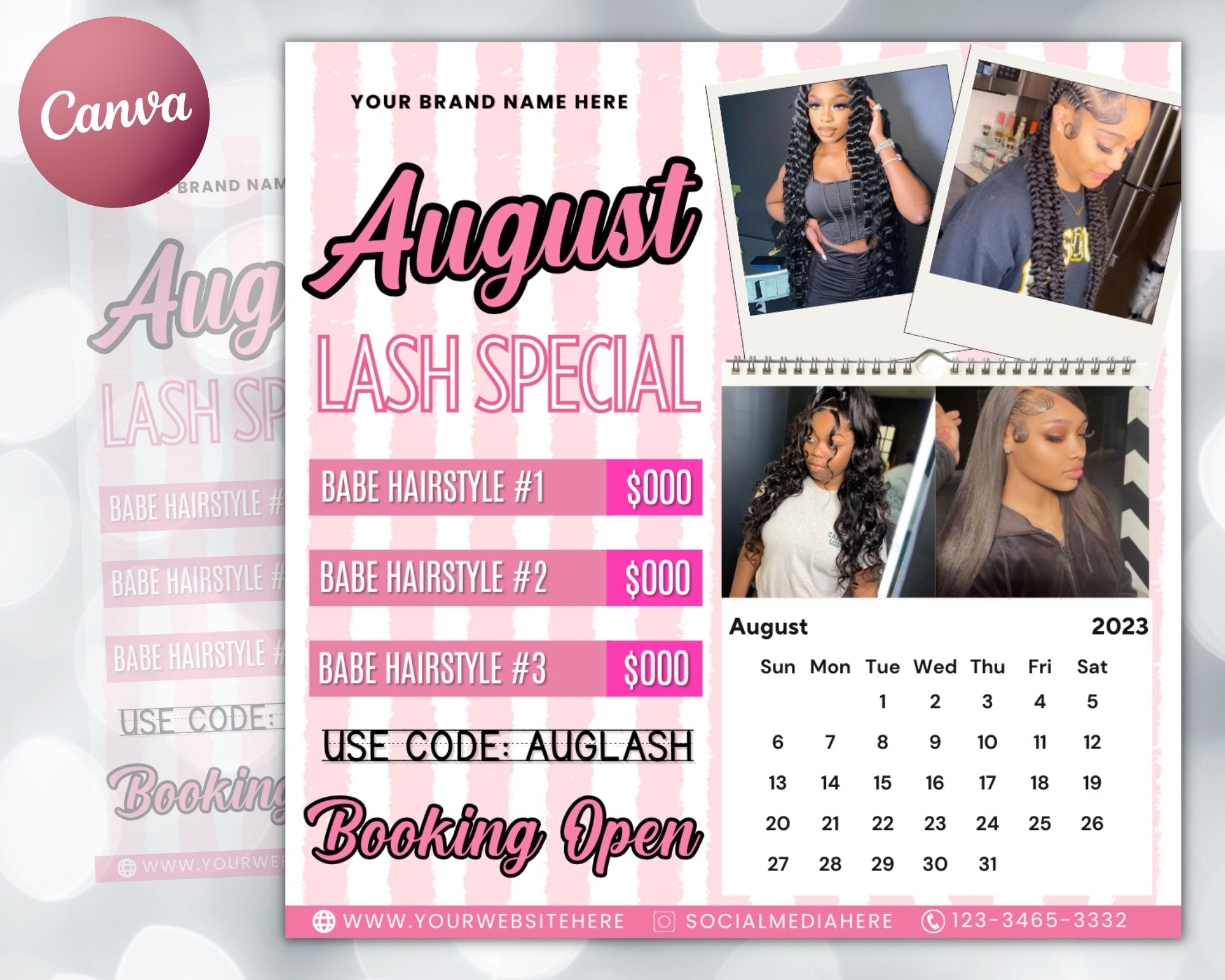 August Bookings Flyer, August Bookings Available, August Appointment Flyer, August Calendar Flyer, Hair, Nails, Makeup, Lashes, Braids, Wig