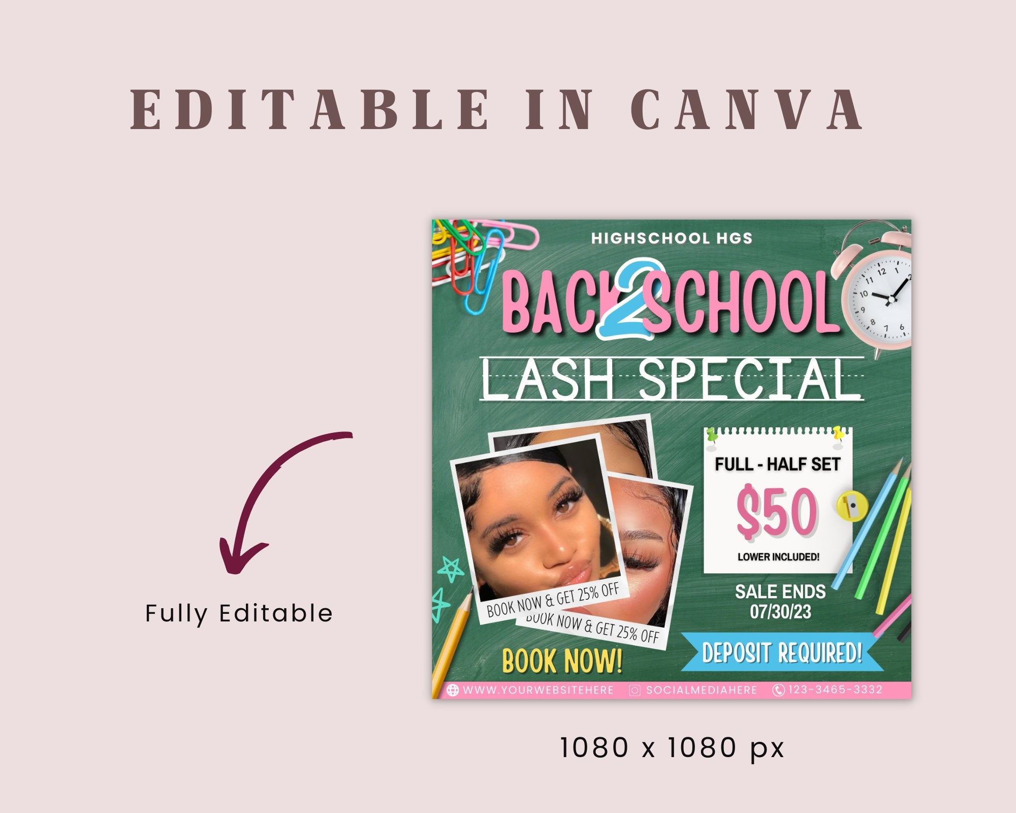 Back To School Flyer, Back to School Sale Lashes Flyer, Lash Specials, August Appointments Available flyer, Lash Tech Flyer