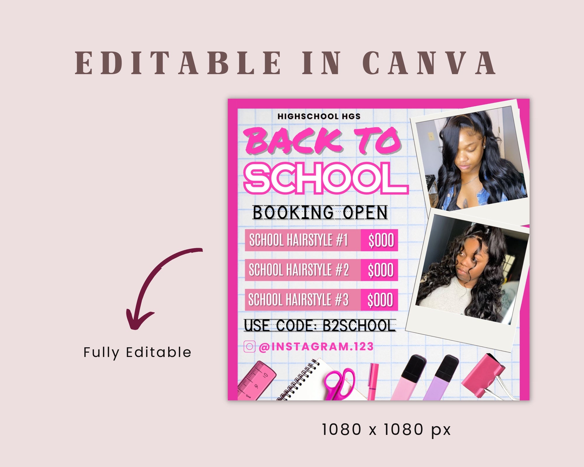 Back To School Flyer, Back to school sale flyer, Back to school Hair flyer, DIY canva template, Back 2 School Flyer, Braid Special Flyer