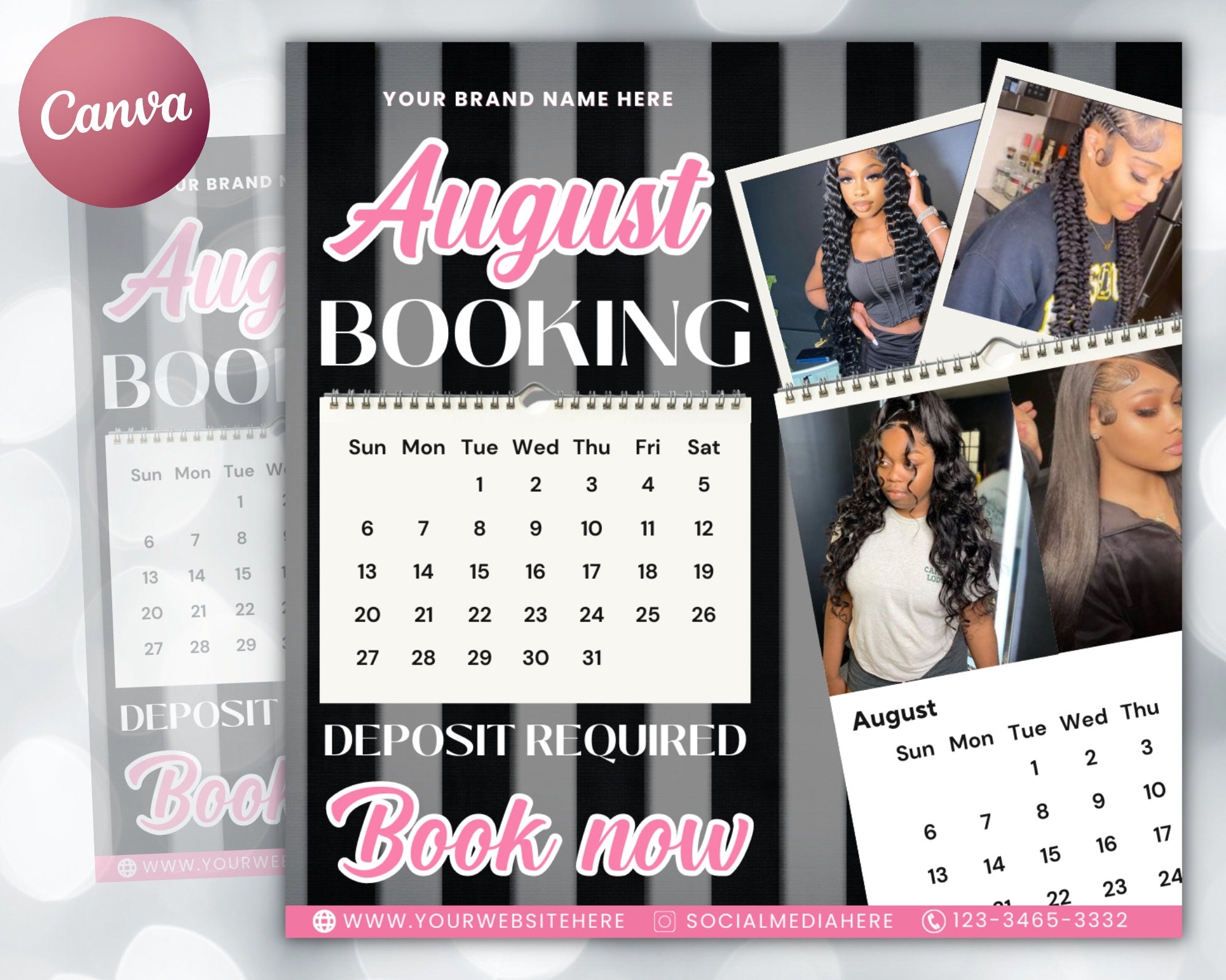 August Bookings Flyer, August Bookings Available, August Appointment Flyer, August Calendar Flyer, Hair, Nails, Makeup, Lashes, Braids, Wig