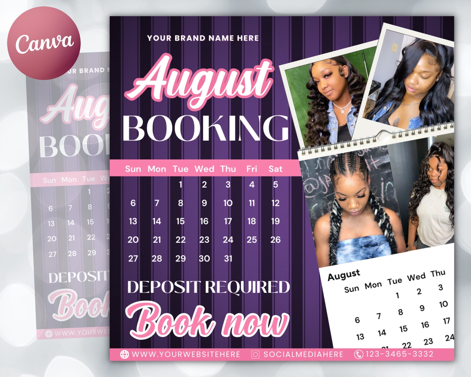 August Bookings Flyer, August Bookings Available, August Appointment Flyer, August Calendar Flyer, Hair, Nails, Makeup, Lashes, Braids, Wig