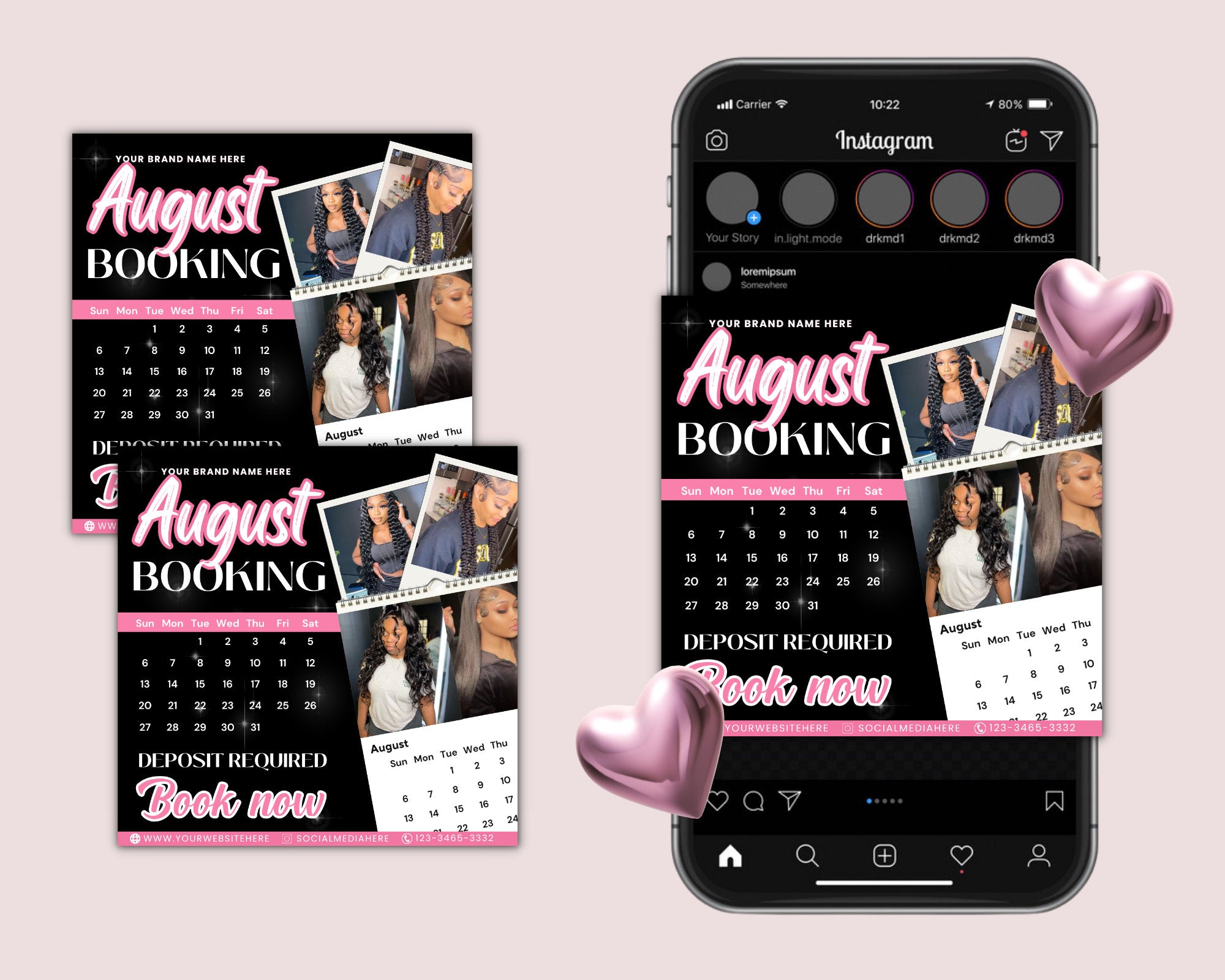 August Bookings Flyer, August Bookings Available, Hair Flyer, August Appointment Flyer, August Calendar Flyer, Makeup, Booking Flyer