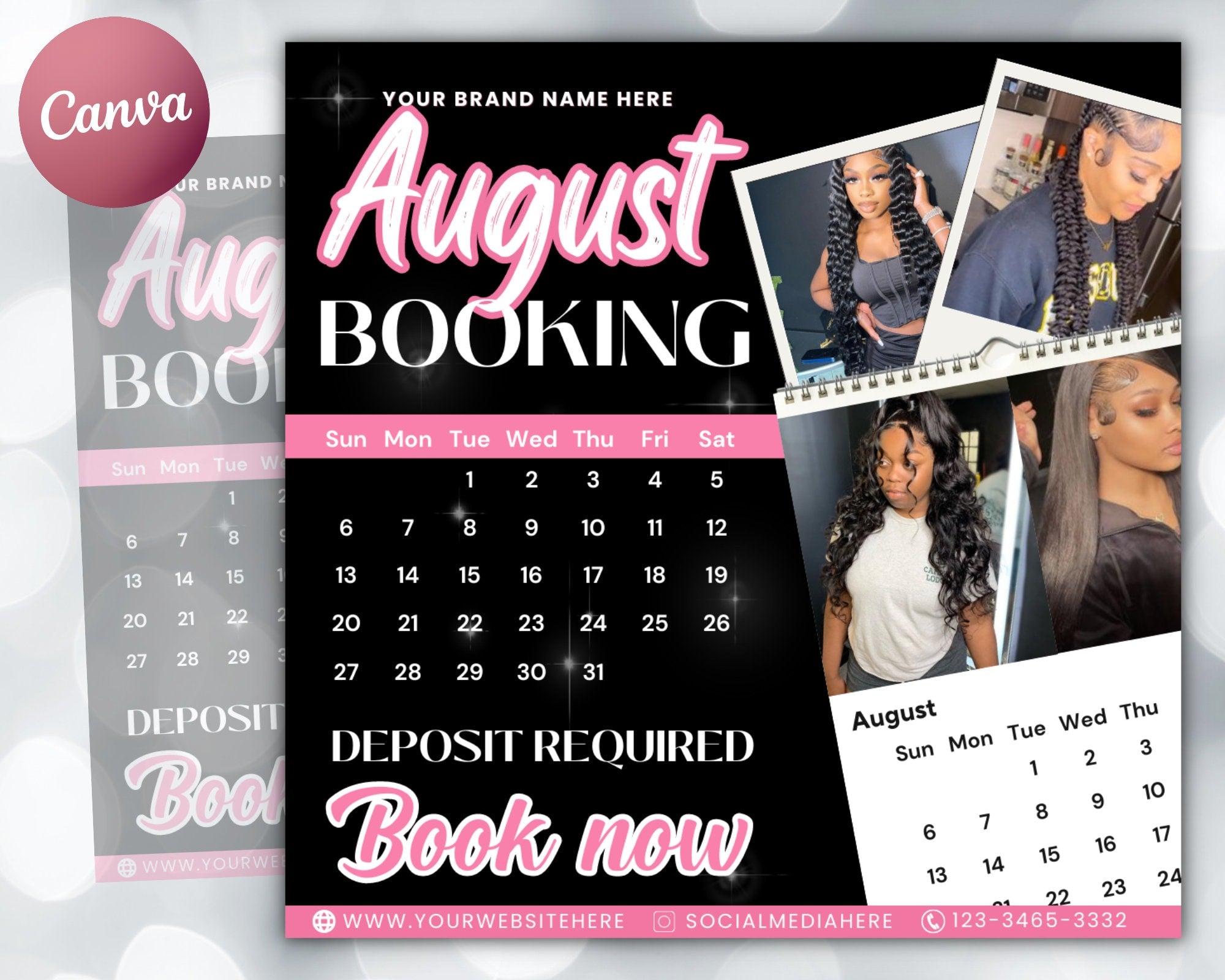 August Bookings Flyer, August Bookings Available, Hair Flyer, August Appointment Flyer, August Calendar Flyer, Makeup, Booking Flyer