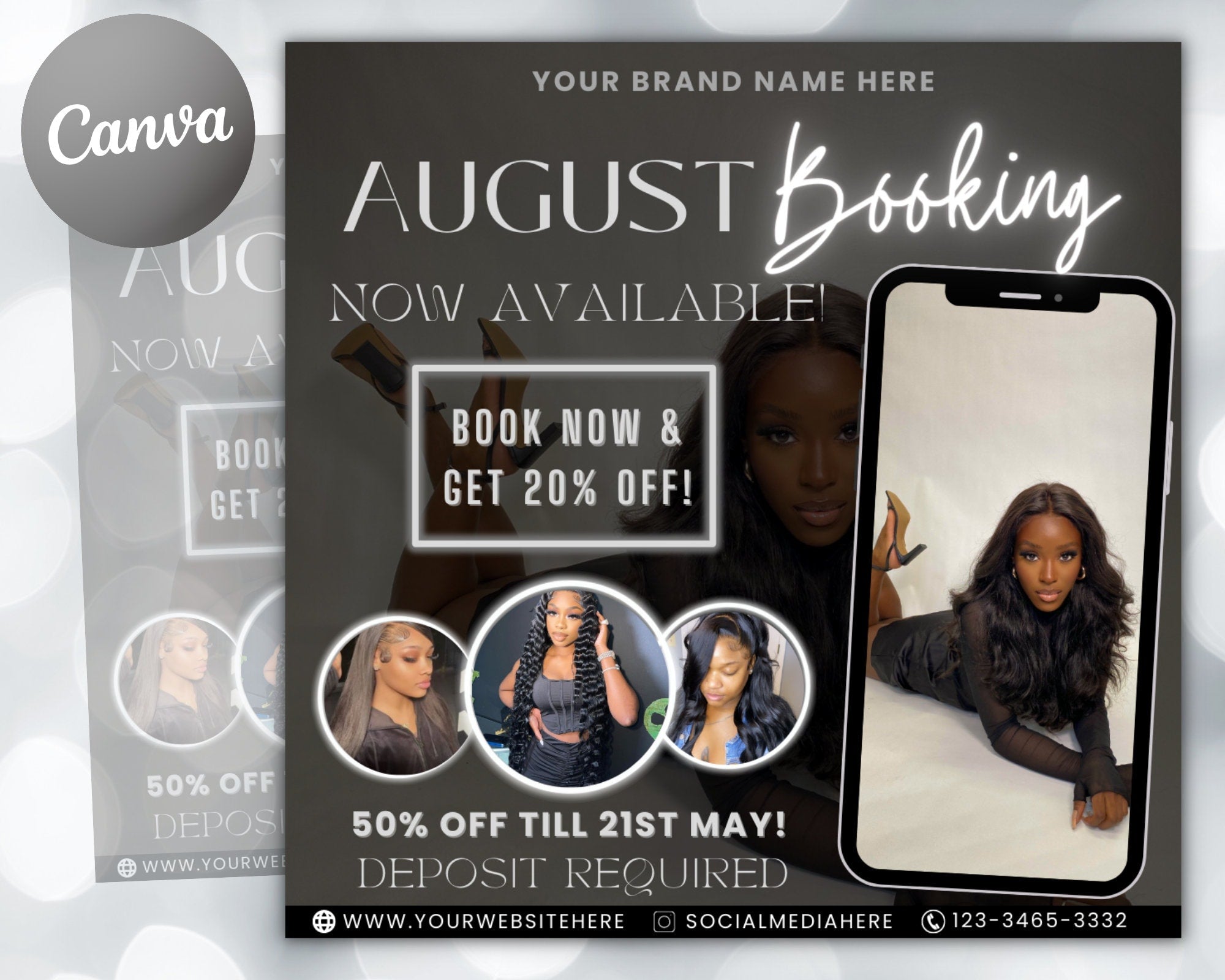 August Bookings Flyer, August Bookings Available, Hair Flyer, August Appointment Flyer, August Calendar Flyer, Makeup, Booking Flyer